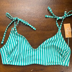 NEW! NWT Kona Sol Striped Bikini Top, L (12-14)